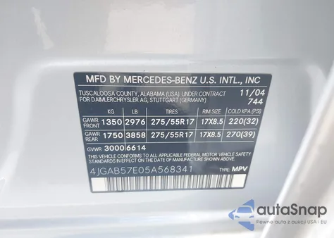 2005 Mercedes-Benz Ml 350 4Matic from USA, damaged, VIN 4JGAB57E05A568341